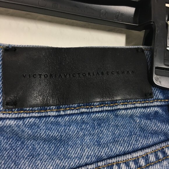 Victoria Beckham Womens Size 30 Blue Denim Shorts Side Striped 100% Cotton - Picture 7 of 15